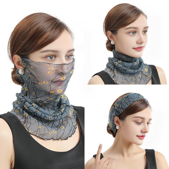Women Floral Chiffon Ring Scarf Neck Guard False Collar Elastic Bib Wraps Travel Scarf Versatile Accessory