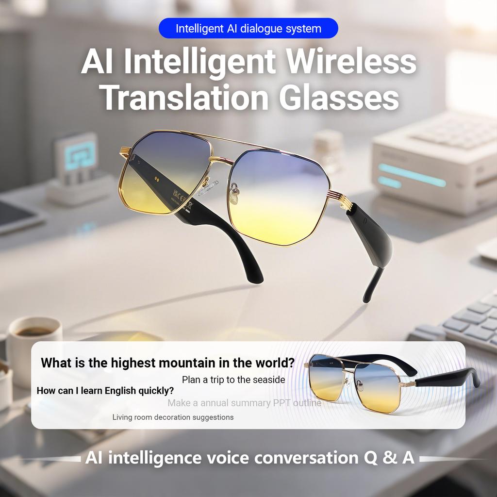 New AI Simultaneous Interpretation Smart Glasses Bluetooth 5.4 Sunglasses Glasses Wireless Call HIFI Music Anti-UV For Men And Women