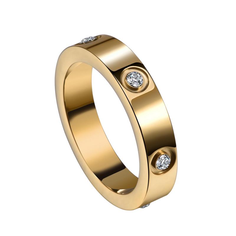 "Trendy European-American Titanium Steel Couple Ring with Diamond Accents"