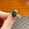 Imitation Emerald Rectangular Ring Women'S Light Luxury Temperament Gold-Plated Colored Treasure Square Greenstone Live Ring