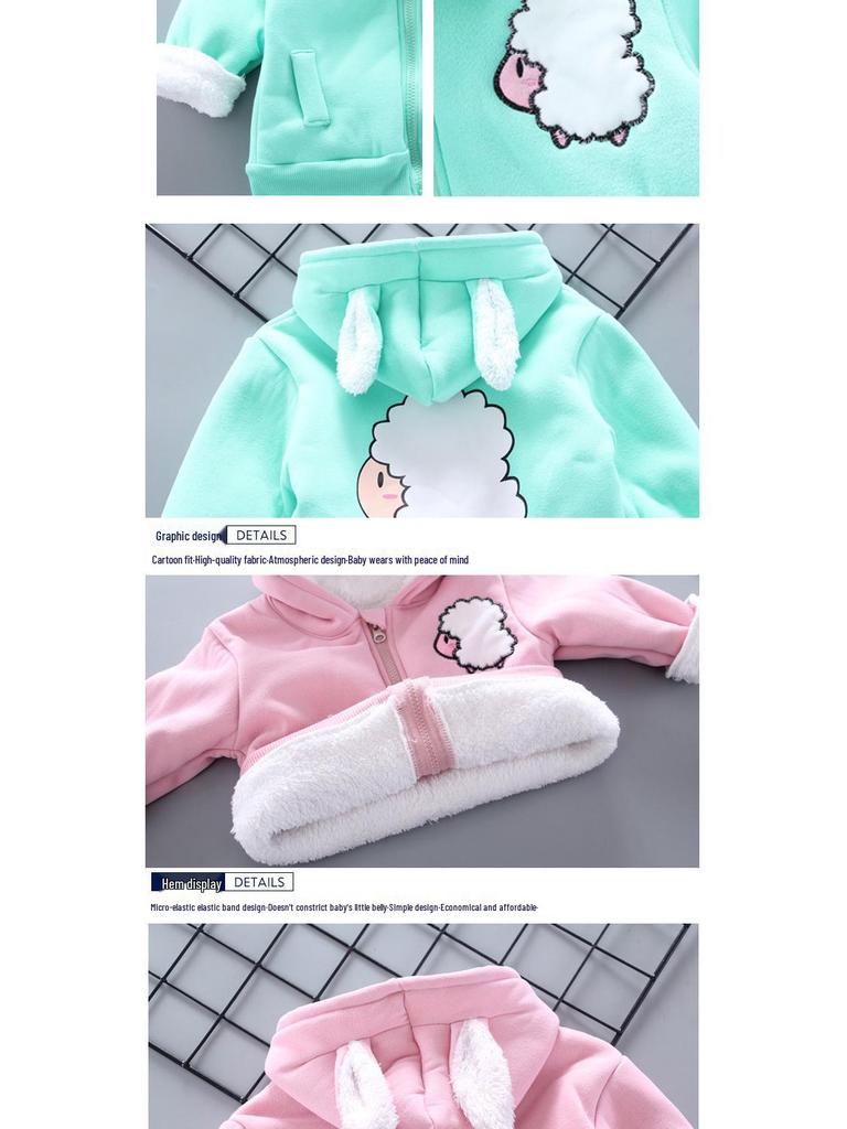 Jesienno-zimowy polarowy dwuczęściowy zestaw dziecięcy z kreskówkowym motywem dla chłopców i dziewczynek w wieku 0-4 lat