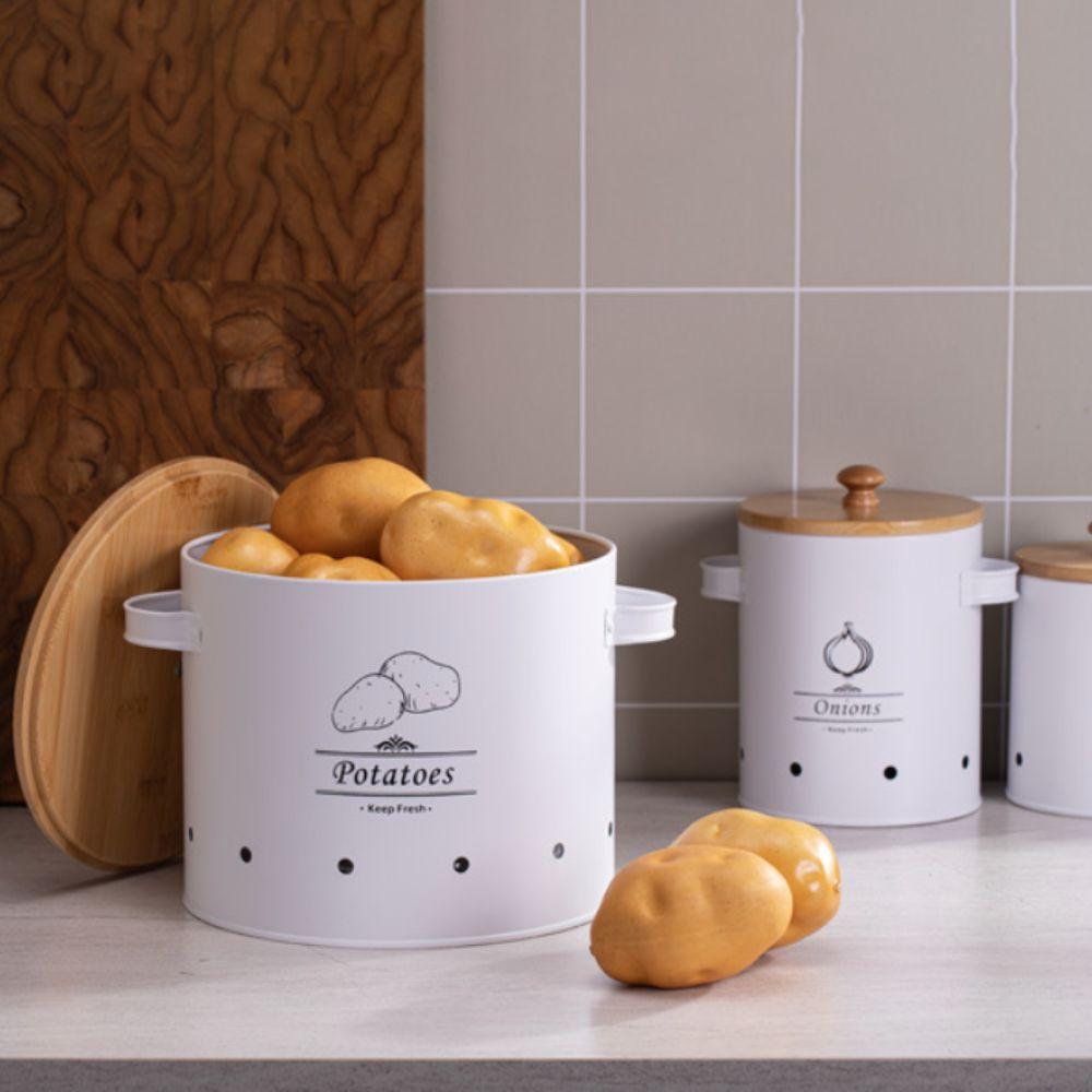 Carbon Steel Garlic Storage Bin with Lid Potato Storage Container  Farmhouse