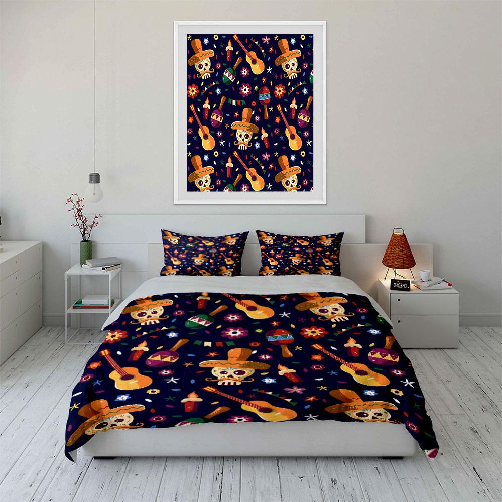 "Colorful Skull Guitar Bedding" Bedding Duvet Cover Set Duvet Cover Pillowcases (1 * Duvet Cover 2 * Pillowcases, Without Duvet Insert)
