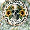 Flat Sunflower Skeleton Metal Wall Decor Round Iron Sign Home Bar Cafe Halloween Art