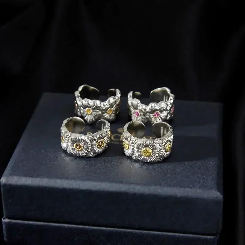 Exquisite Classic Series wire drawing craft Shiny Gardenia flower rings for women Copper plating Single Row crystal ring Zircon