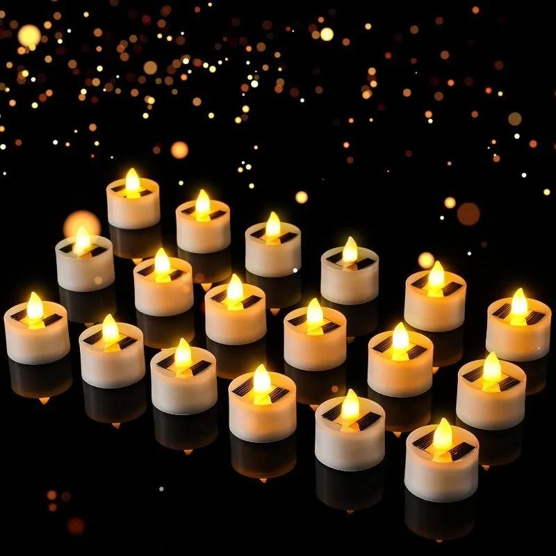 Solar Powered Candle Tea Lights Flameless Fake LED Electronic Candles Outdoor Christmas Small Tea Candles Home Decor