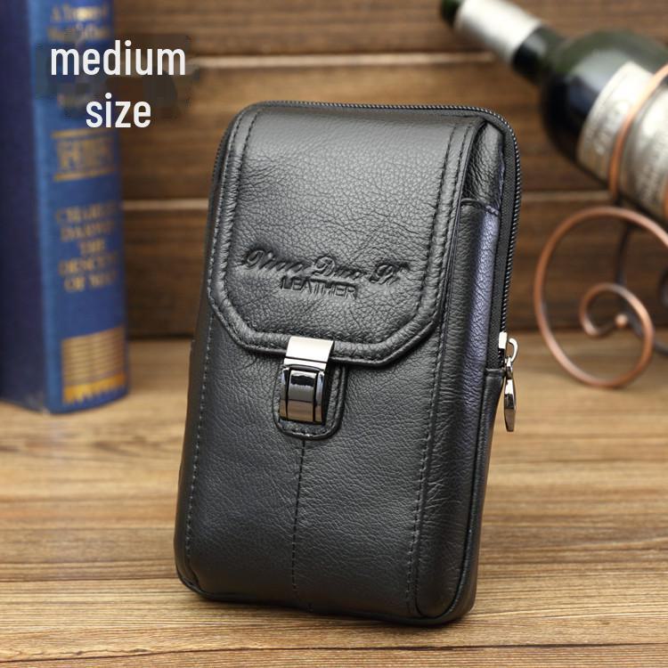 Xiaoduoli Men's Genuine Leather Mobile Phone Waist Bag - 5.5/6 Inch Cowhide Retro Mini Belt Bag
