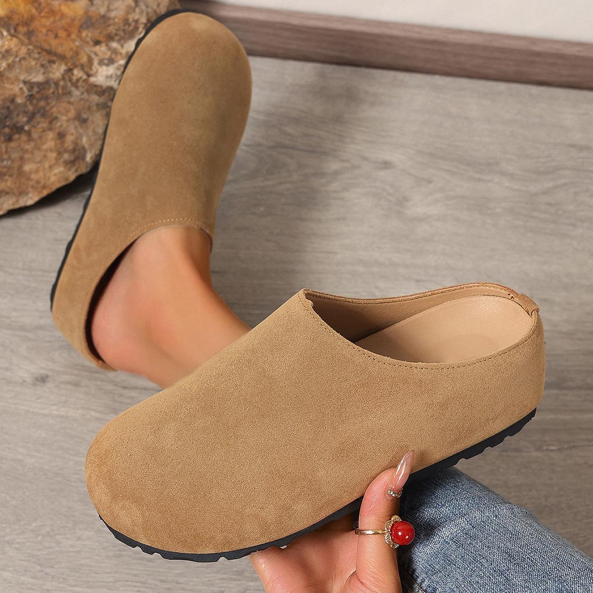 

New outer wear bag head slippers women 43 leisure 2025 spring large size suede lazy one pedal half slippers wish 36 темно-коричневого кольору