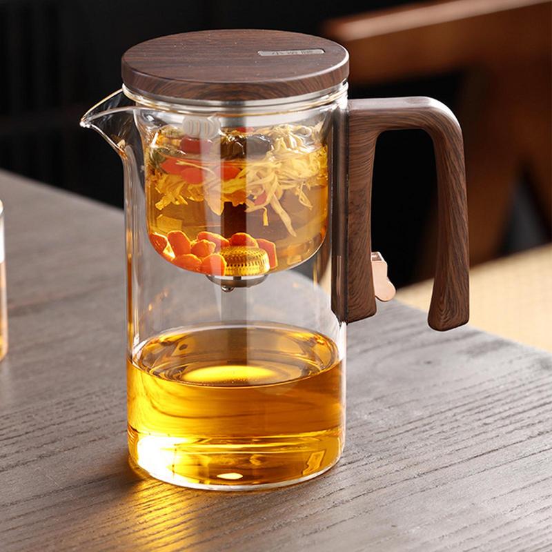 520/720ml Glass Teapot With Infuser Magnetic Suction Tea Infuser Pot Wooden Handle Tea Separation Filtering Glass Kettle