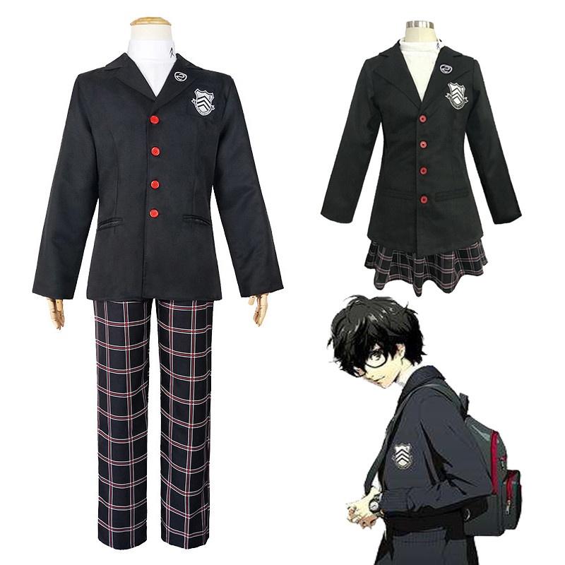 Cosplay Persona Anime 5 Amamiya Ren School Uniform Coat Shirt Pants Skirt Wig