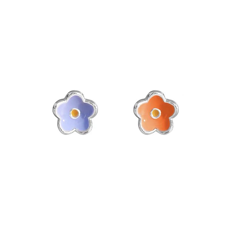Silver Zircon Enamel Flower Mini Plant Stud Earrings For Women Party Classic Fine Jewelry Light Accessories