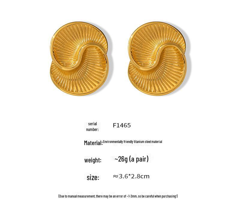Europäische & Amerikanische Titanstahl 18k Vergoldete Wassertropfen-Textur Spirale Asymmetrische Ohrringe für Damen