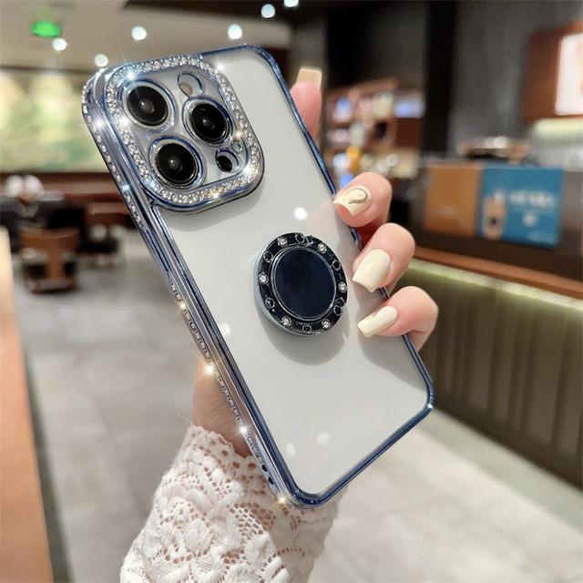 Glitter Ring Holder Clear Phone Case For Iphone 14 13 12 11 Pro Max Xs Max Xr 13pro 14 Plus Shockproof Bumper Plating Soft Cover
