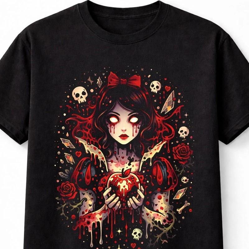 Snow White Dark Apple Gothic Princess Horror Fairy Tale Graphic T Shirt S5XL S
