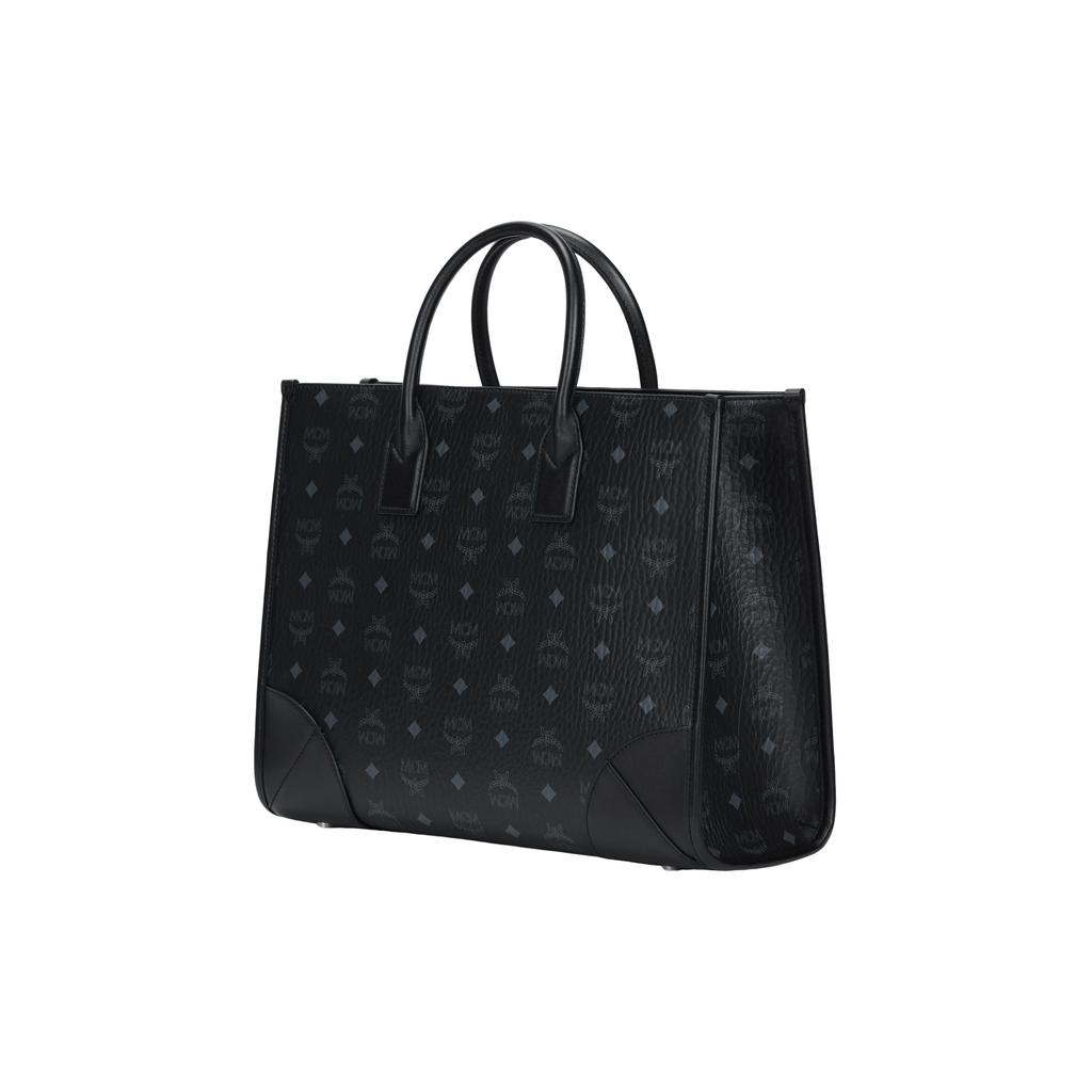 New MCM München Coated Canvas With Nappa Leather Trim Tote Bag, Shopping Bag, Shoulder Bag, Handbag Large Women's Black MWTCSBO02BK001