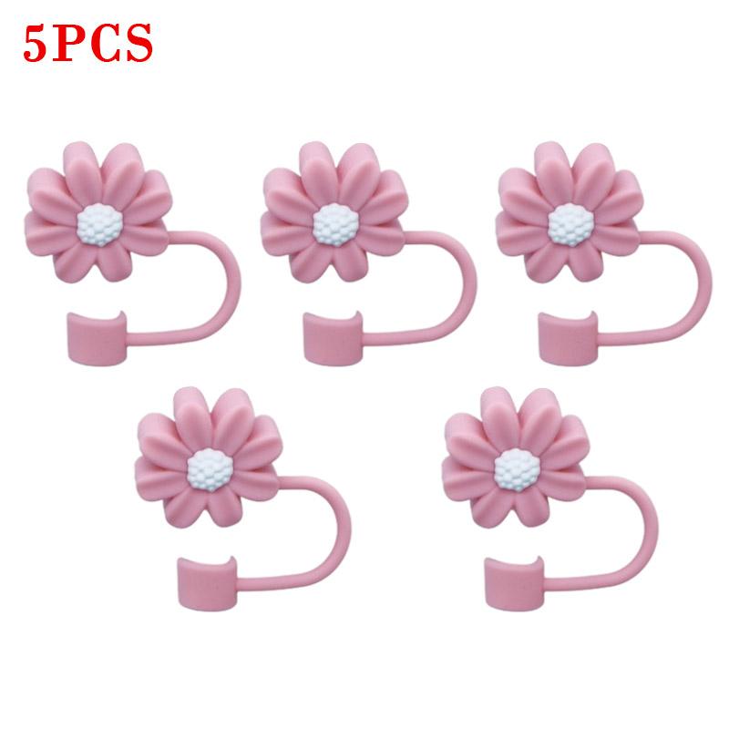 10PCS Silicone Straw Covers Cap Compatible with Stanley 30&40Oz Cup10mm Cute Flower Straw Toppers,Reusable Dust-Proof Straw Caps