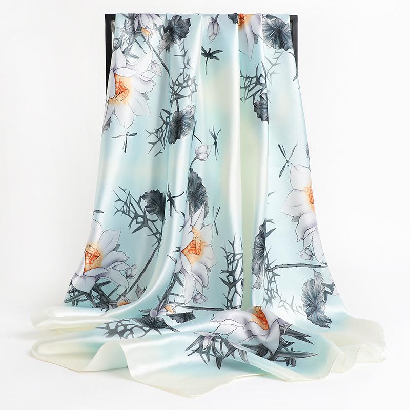 90 * 90cm New Silk Scarf Women'S Spring And Summer Decorative Scarf Sunscreen Travel Shawl Autumn And Winter Scarf Thin Edition