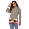 Autumn and Winter Women's Thickened Cardigan Colour Blocking Pockets Single-breasted V-neck Casual Jumper