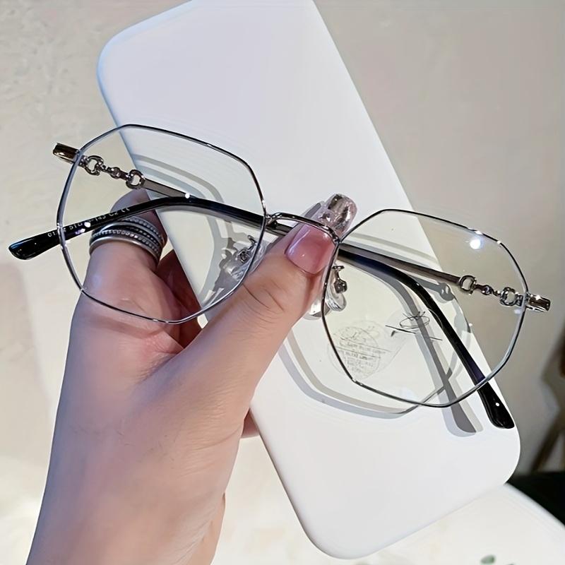 2pcs Neutral polygon frame transparent lens large metal frame retro fashion diamond shaped glasses