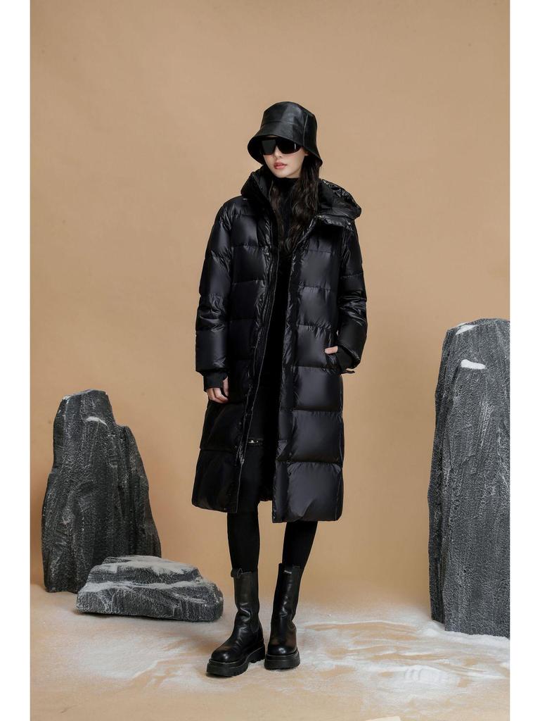 Black Gold Couple's High-End Hooded Long Down Jacket - Unisex, Over-the-Knee, Winter Warmth