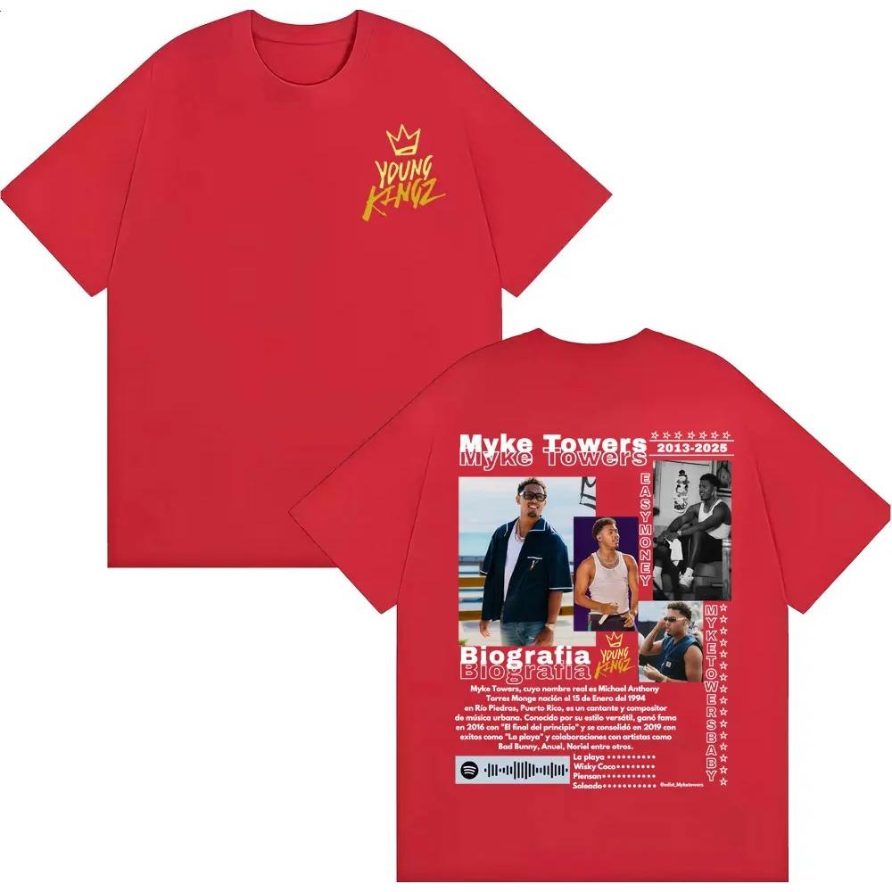 Rapper Myke Towers Music Album Cover T Shirt Men's Clothing Harajuku High Street Oversized T-shirts O-Neck Cotton T-shirt