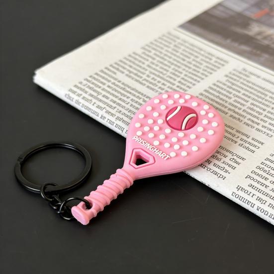 Keychain Vibrant Color Tennis Racket Design Keyring Sports-themed Bag Charm Non-slip Grip Key Chain Backpack Accessories