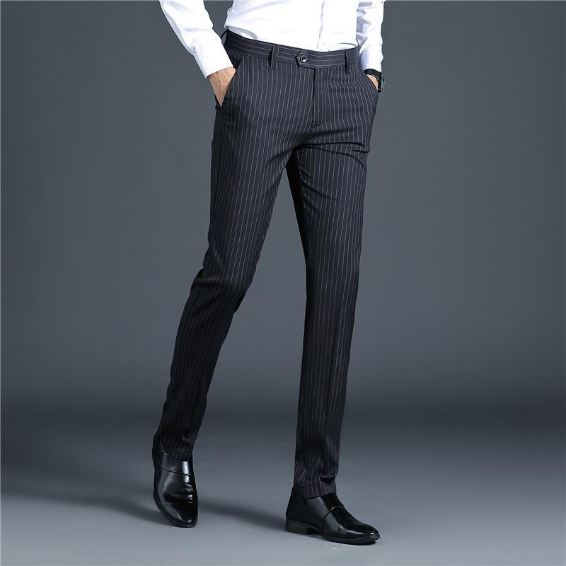 Men's Light Business Casual Slim Fit Vertical Striped Dress Pants - Spring/Summer Iron-Free Fashion Suit Pants