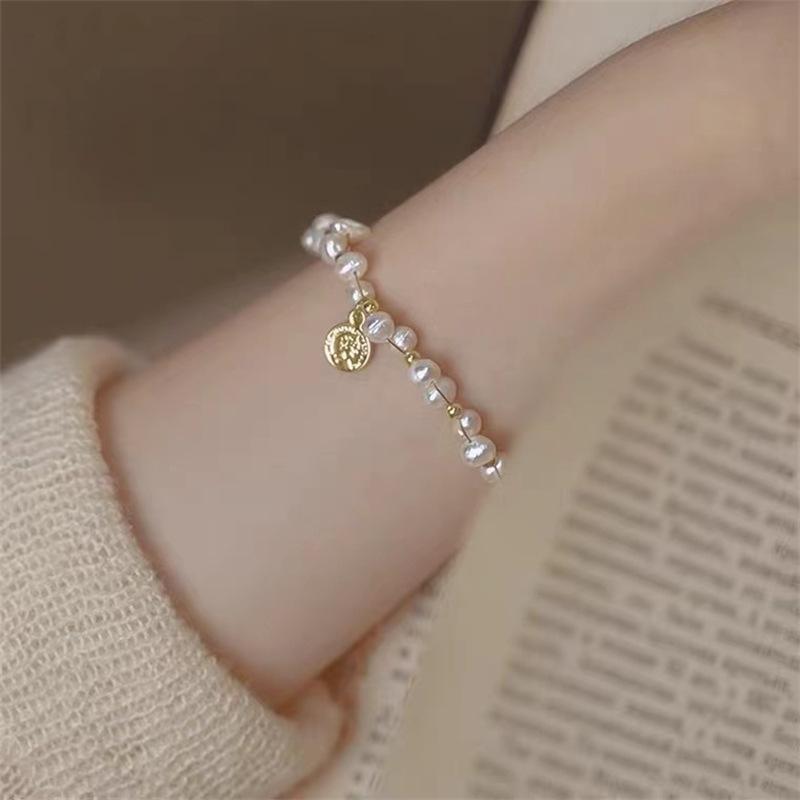 

BLINGBY женский браслет, круглый кулон с металлической пластинкой, браслет в стиле барокко из натурального жемчуга, женская мода, простая веревка с баской, ручные украшения, ювелирные изделия для девочек, подарок