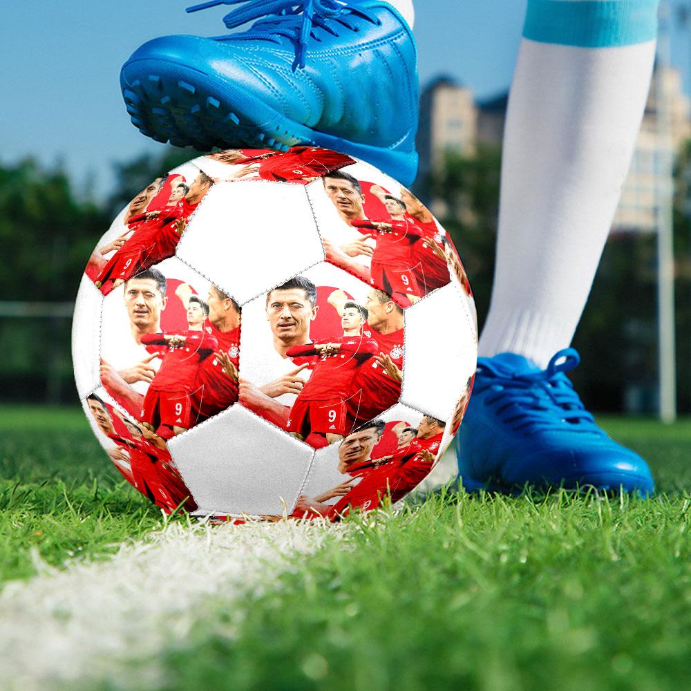 Robert Lewandowski Size 5 Soccer Ball, Machine-Stitched PVC, Durable & High Bounce, All Ages Fit, Fan Merchandise, Matches & Outdoor Use.