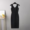 Women's Autumn Vintage Sexy Open Back Knitted Strap High Waist Slim Split Dress