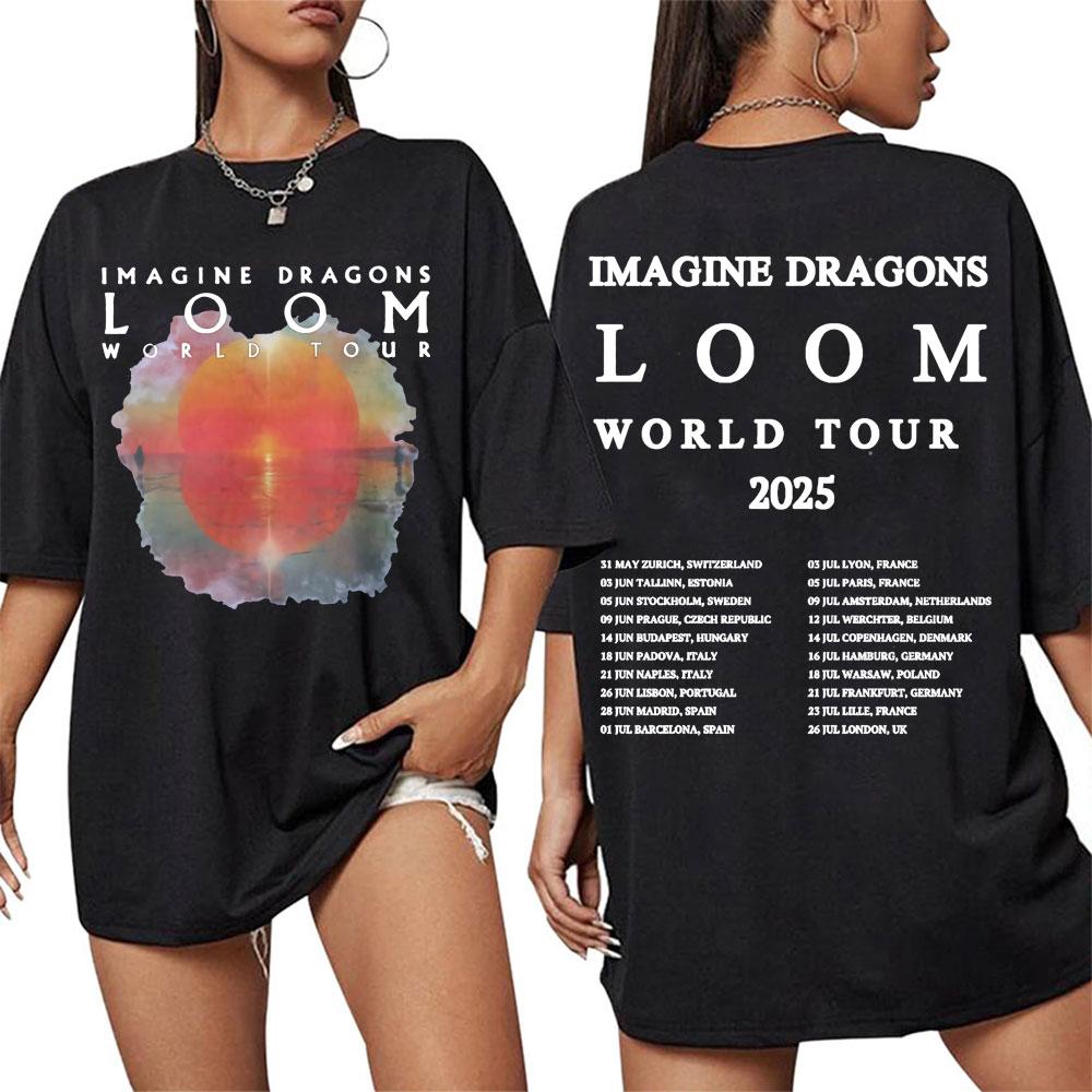 202526 Hot Sale Imagine Dragons Loom World Tour Cover TShirt Mens Womens Leisure Hip Hop Pop Street Cotton TShirt Top