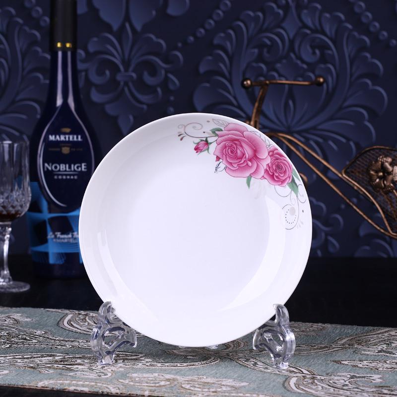 Set of 4 Ceramic Plates: Dinner, Rice, Soup, Deep, and Round Microwaveable Bone China Tableware.