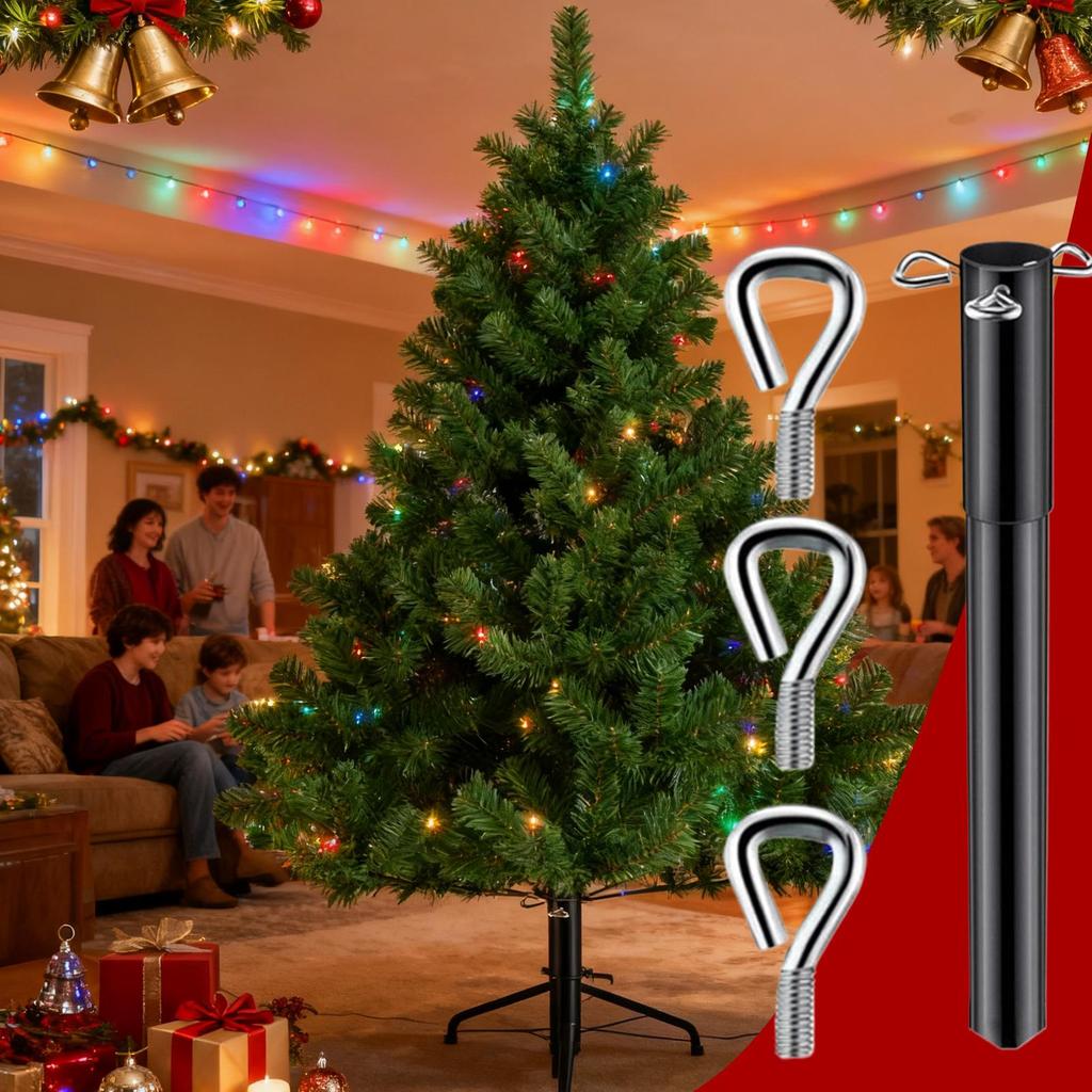 Christmas Tree Height Extender Iron Christmas Tree Base Extension Rod with 3 Fixing Screws for 0.5-1.25 Inch Tree Poles