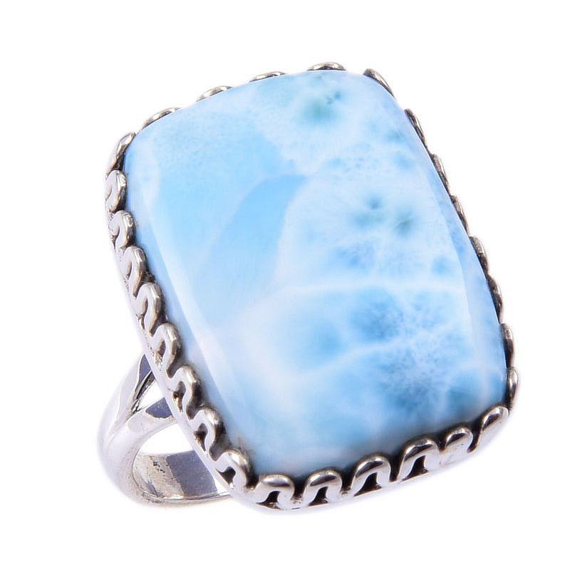 Natural Republic Larimar Gemstone 925 Solid Sterling Silver Gift Ring S.8 l6z01