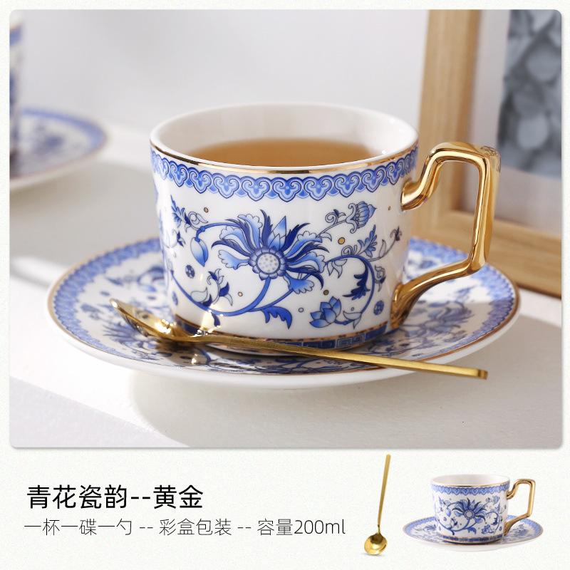 European Luxury Pastoral Ceramic Coffee Cup Set French Elegant Tea Cups Gold-plated Ceramic Latte Ceramic Flower Coffee Mug