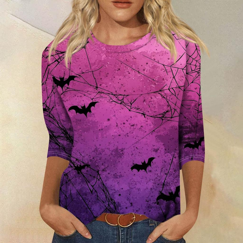 Women's Fashion Casual Round Neck 3/4 Sleeve Loose Printed T-Shirt Ladies Top