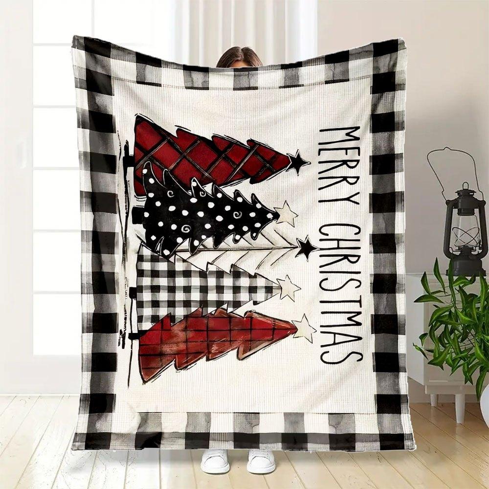 Weihnachtsbaum Karo Flagge - Frohe Weihnachten DekorationenDecke Flanell Überwurfdecke für Sofa, Bett, Reisen, Camping, Büro, Couch,