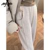 Женские широкие брюки MJ STYLE с высокой талией, на флисовой подкладке, с узором «елочка»