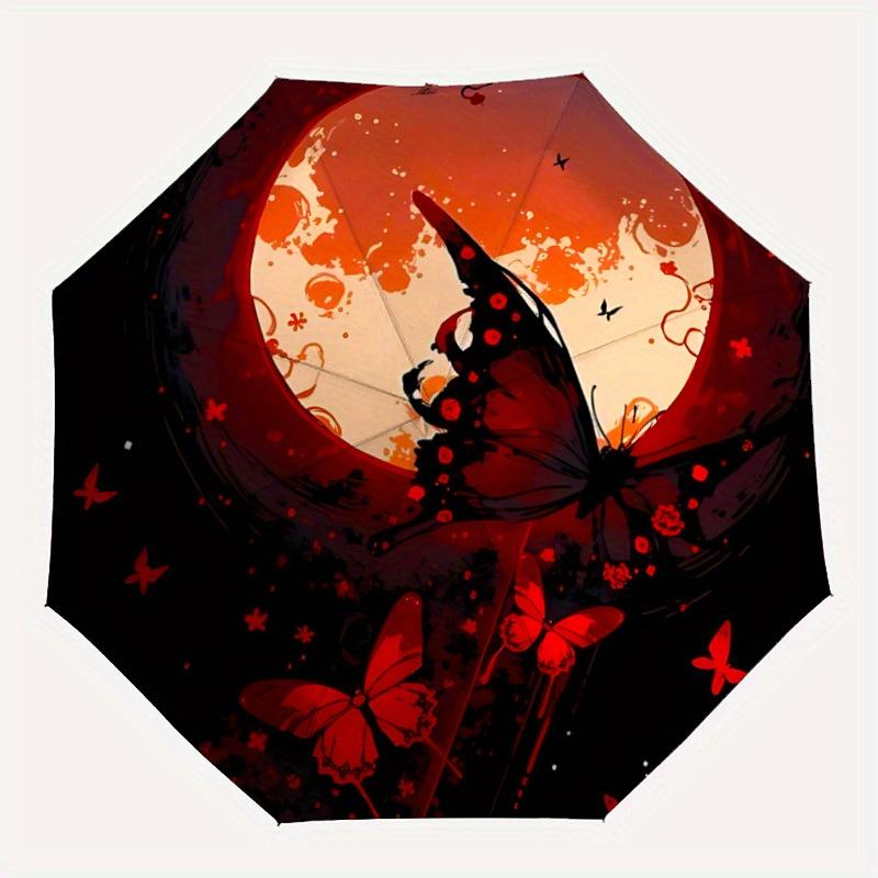 1pc Moonlit Butterflies Automatic Open/Close, Foldable Compact Umbrella with 8-Rib Shaft, Perfect Gift For Men And Women, Casual Style, Vibr