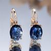 Trendy Crystal Blue Zircon Oval Stone Hoop Earrings For Women Vintage Gold Color Wedding