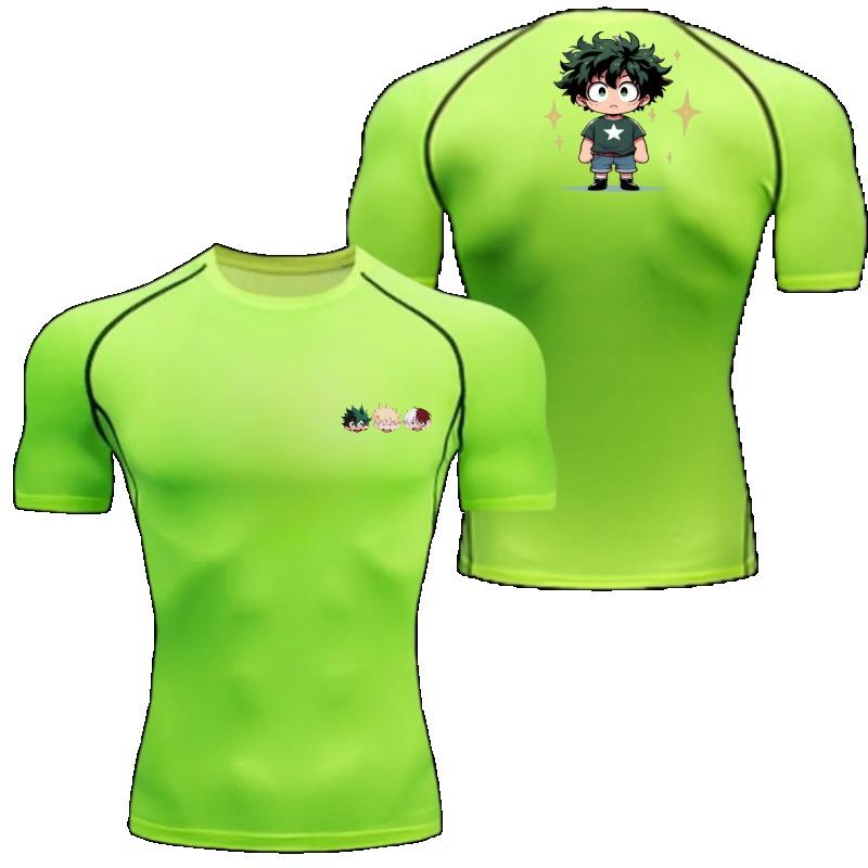 Men Summer Athletic Compression TShirt Breathable QuickDry High-Elasticity Short Sleeve Tee with Bold Izuku Midoriya Graphic Gym