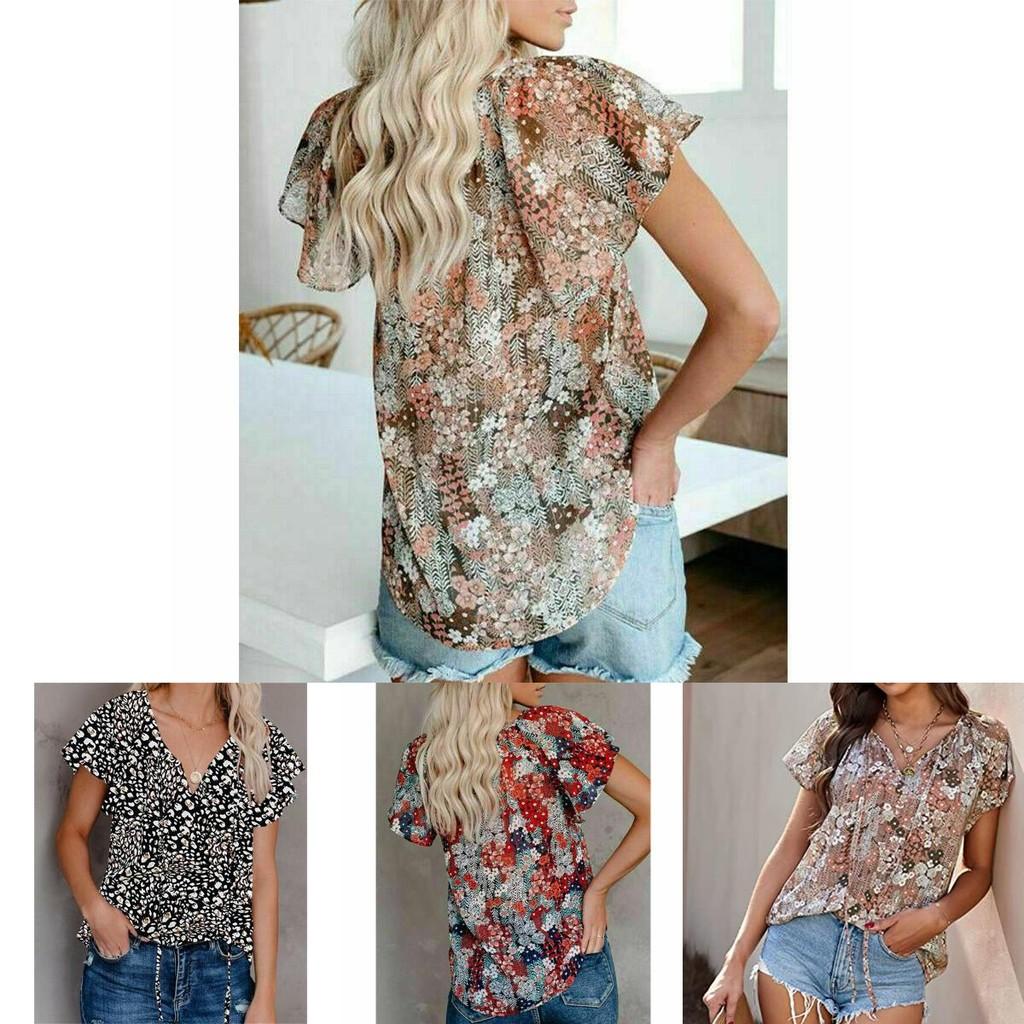 Womens Summer V Neck Short Sleeve T Shirt With Beautiful Floral Print And Comfortable Fit