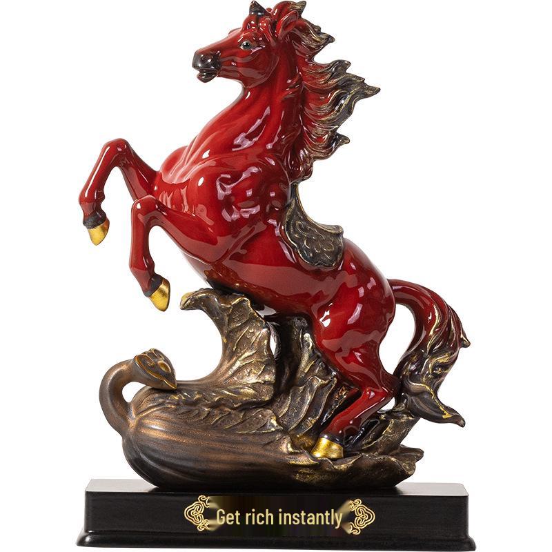 Große, wohlstandsanziehende Keramik-Pferdestatue für Büro, Wohnzimmer oder Weinschrank - Ideales Einweihungsgeschenk