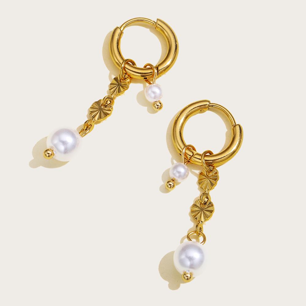 

YACHAN New In Stainless Steel Hoop Earrings for Women Luxury Baroque Pearl Charms Drop Earring Waterproof Jewelry