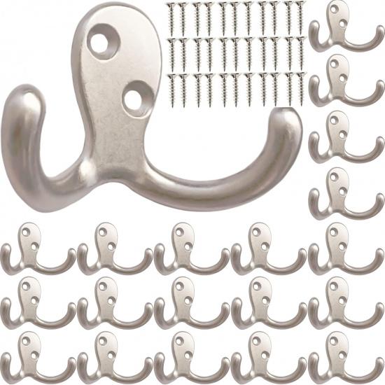 Coat Hooks Hardware, 10Pcs Wall Hooks Heavy Duty Hooks for Hanging Coats No Rust Double Robe Hook Wall Mounted for Key Towel Bags Cup Hat (Black)