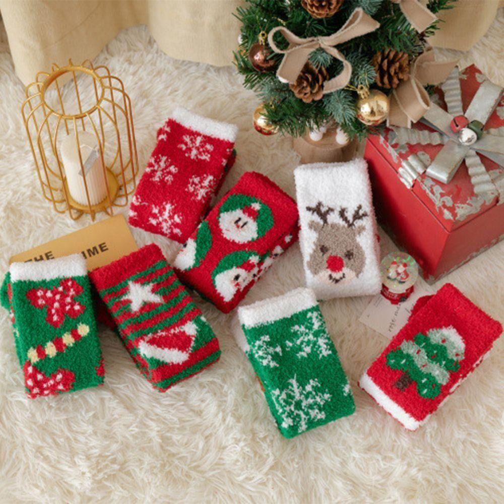 Soft Christmas Socks Plush Coral Fleece Socks Winter Warm Thicken Floor Socks  For Women