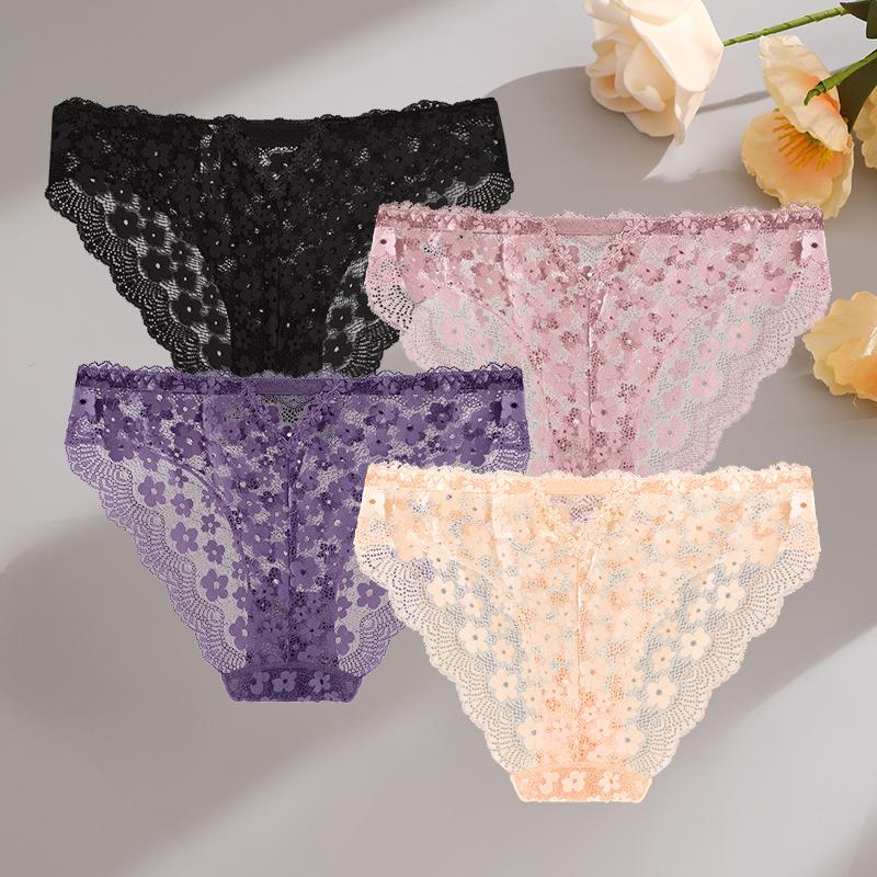 4Pcs Women Lingerie Sexy Lace Panties Soft Fashion Panties Hollow Out Underwears Pantys Underpant Lingerie Lace Intimates S-XL