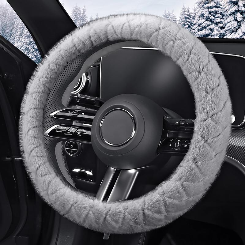 Winter Plush Steering Wheel Cover - High-Density Soft Pile, Warm and Comfortable, Fits 14.5-15 Inch Round Steering Wheels