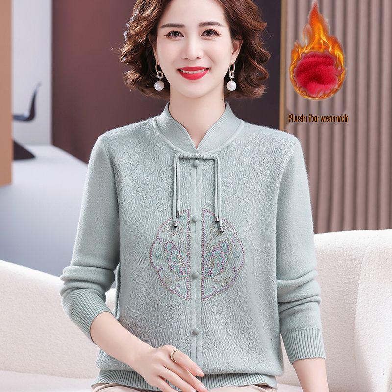 

2024 Elegant Velvet Sweater for Women 50+, Chinese Style, Warm and Thick Base Layer for Mother s Wear. 2XL for 115-125 jin