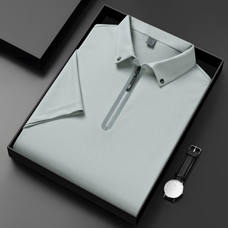 Men's Short Sleeve Polo Shirt, White Ice Silk Half Zip Casual Top, Quick Dry Lightweight Performance Shirt for Summer and Daily Wear